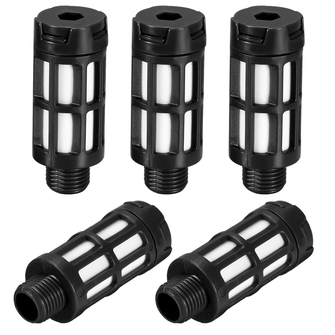 uxcell Uxcell 5Stk. Kunststoff Pneumatische Schalldämpfer Auspuff Luftleitung Durchflussregel Schwarz G1 / 8 "