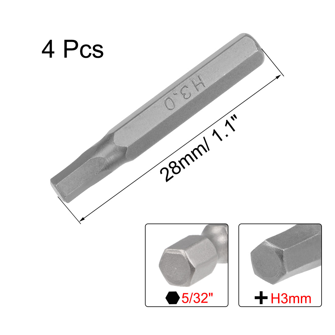 uxcell Uxcell Sechskantschaft magnetischer Schraubendreherbit Satz Werkzeug Inch Länge 4 Stück H5 / 32 * H3 * 28mm