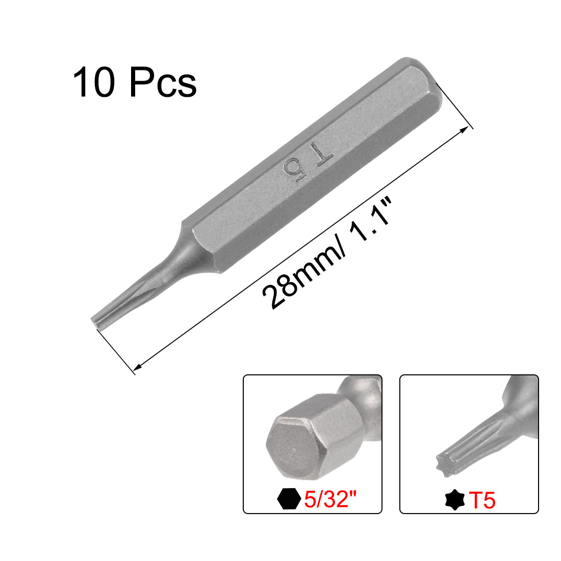 uxcell Uxcell Torx Bits 10pcs 5/32 Inch Hex Shank T5 Torx Screwdriver Bit Set 28mm Length S2 Screw Driver Kit Tools