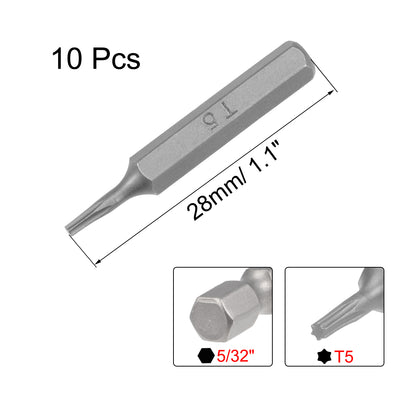 Harfington Uxcell Torx Bits 10pcs 5/32 Inch Hex Shank T5 Torx Screwdriver Bit Set 28mm Length S2 Screw Driver Kit Tools