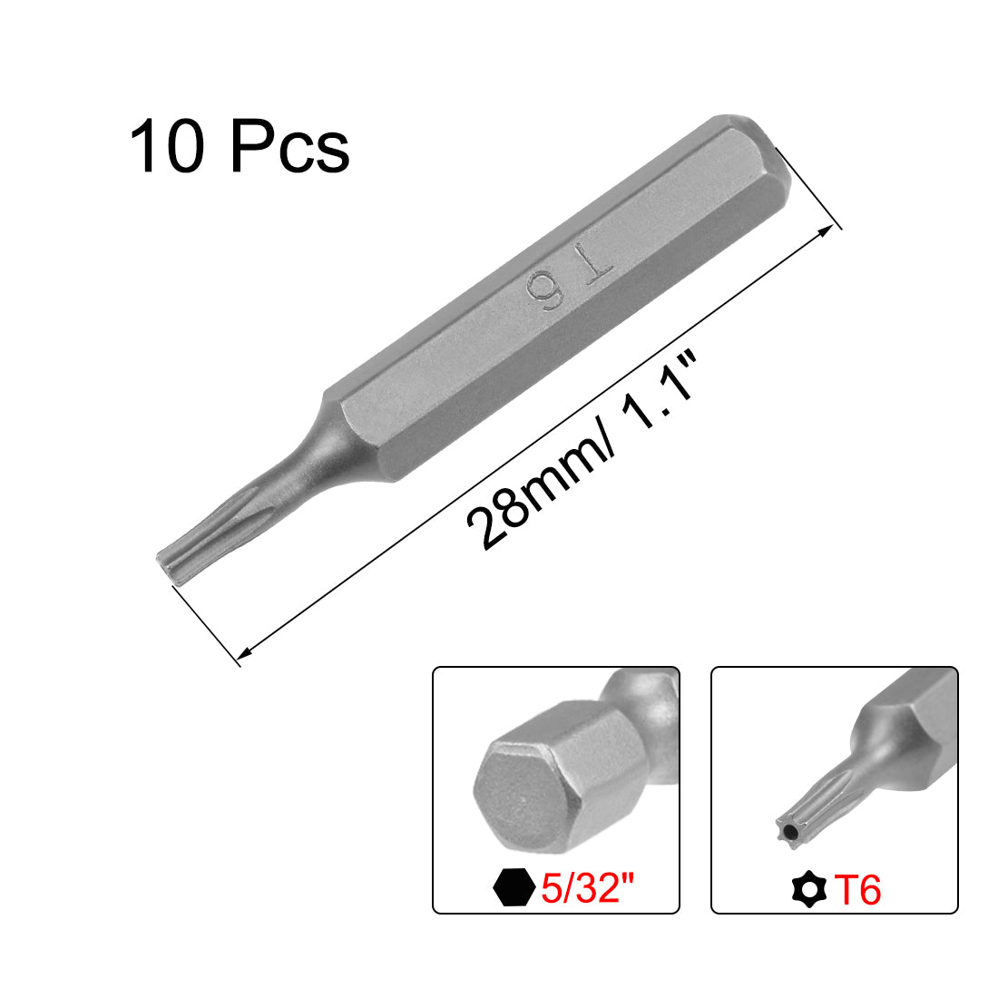 uxcell Uxcell Torx Bits 10pcs 5/32 Inch Hex Shank T6 Torx Screwdriver Bit Set 28mm Length S2 Screw Driver Kit Tools