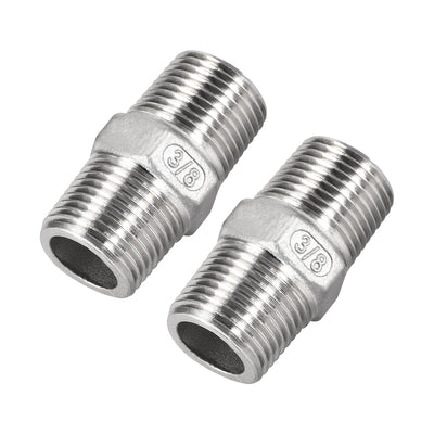 Harfington Uxcell Stainless Steel 304 Cast Pipe Fittings Coupling 3/8 x 3/8 G Male 2pcs