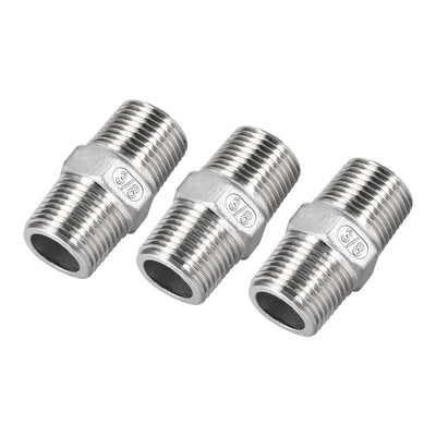 Harfington Uxcell Stainless Steel 304 Cast Pipe Fittings Coupling 3/8 x 3/8 G Male 3pcs