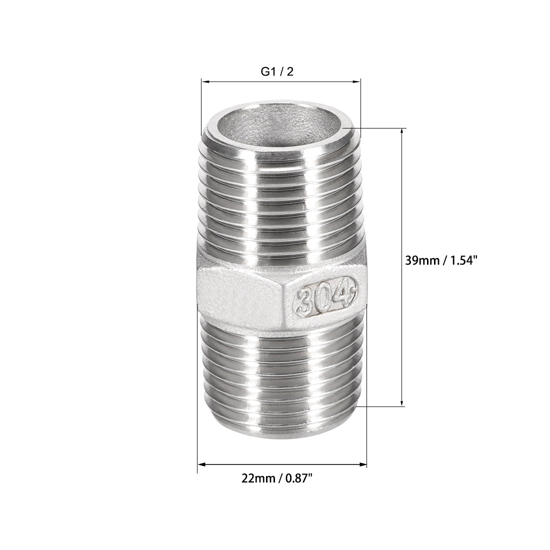 uxcell Uxcell Edelstahl 304 Gussrohrverschraubung Kupplung Koppler G Stecker G1 / 2 x G1 / 2 (2 Stück)