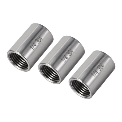 Harfington Uxcell Stainless Steel 304 Cast Pipe Fittings Coupling Fitting 1/4 x 1/4 G Female 3pcs