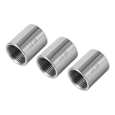 Harfington Uxcell Stainless Steel 304 Cast Pipe Fittings Coupling Fitting 3/8 x 3/8 G Female 3pcs