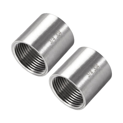 Harfington Uxcell Stainless Steel 304 Cast Pipe Fittings Coupling 3/4 x 3/4 G Female 2pcs