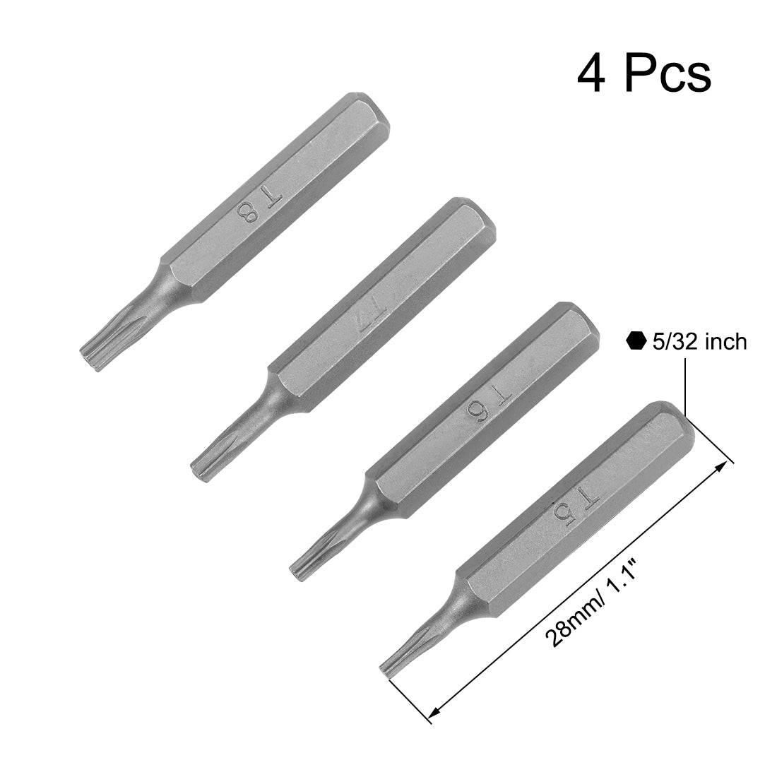 uxcell Uxcell Schraubendreherbit Satz Sechskantschaft magnetischer Bohrkopf Satz S2 Werkzeug Länge 4pcs 5/32 * T5-T8 * 28mm