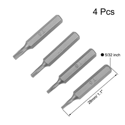 Harfington Uxcell Schraubendreherbit Satz Sechskantschaft magnetischer Bohrkopf Satz S2 Werkzeug Länge 4pcs 5/32 * T5-T8 * 28mm