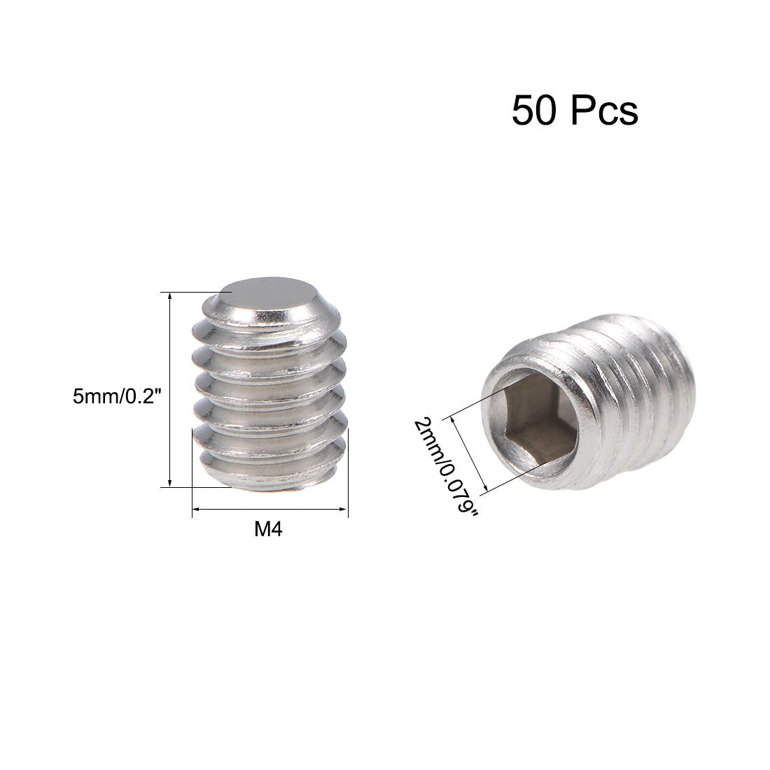 uxcell Uxcell 50Pcs M4x5mm Internal Hex Socket Set Grub Screws Flat Point 304 Stainless Steel Screw