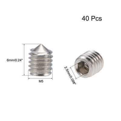 Harfington Uxcell 40Pcs M5x6mm Internal Hex Socket Set Grub Screws Cone Point 304 Stainless Steel Screw