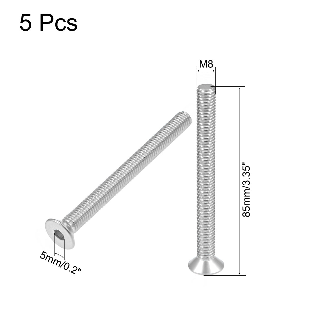 uxcell Uxcell Flat Head Screws Inner Hex Screw 304 Stainless Steel Fasteners Bolts 5pcs