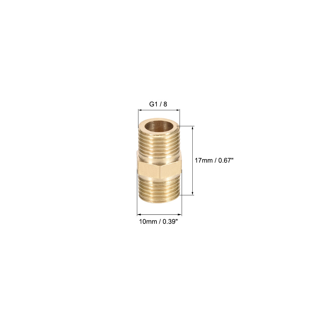 uxcell Uxcell Brass Pipe Fitting Connector Straight Hex Nipple Coupler 1/8 x 1/8 G Male Thread Hose Fittings Gold Tone 2pcs