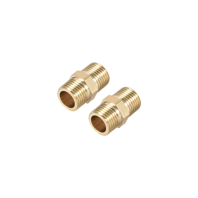 Harfington Uxcell Brass Pipe Fitting Connector Straight Hex Nipple Coupler 1/8 x 1/8 G Male Thread Hose Fittings Gold Tone 2pcs