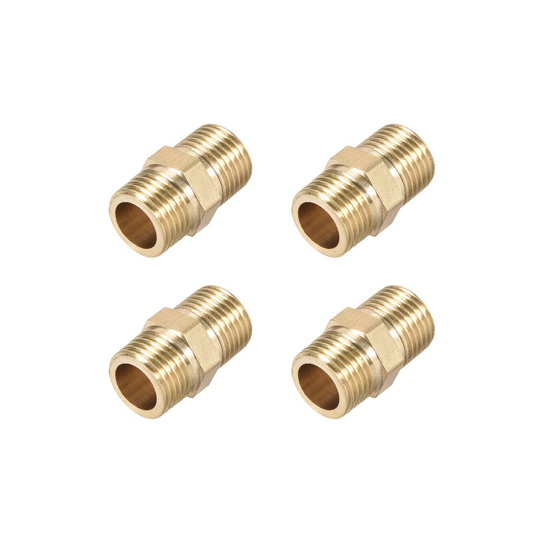 uxcell Uxcell Brass Pipe Fitting Connector Straight Hex Nipple Coupler 1/8 x 1/8 G Male Thread Hose Fittings Gold Tone 4pcs