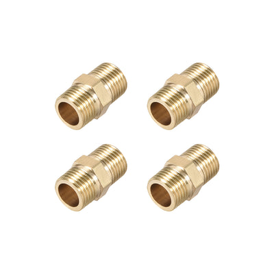 Harfington Uxcell Brass Pipe Fitting Connector Straight Hex Nipple Coupler 1/8 x 1/8 G Male Thread Hose Fittings Gold Tone 4pcs