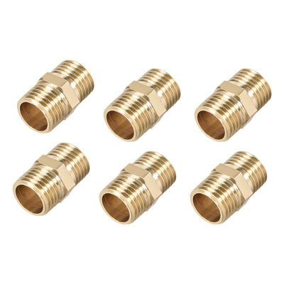 Harfington Uxcell Brass Pipe Fitting Connector Straight Hex Nipple Coupler 1/4 x 1/4 G Male Thread Hose Fittings Gold Tone 6pcs