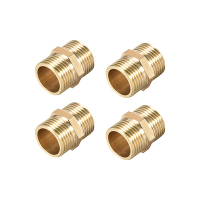 Harfington Uxcell Brass Pipe Fitting Connector Straight Hex Nipple Coupler 3/8 x 3/8 G Male Thread Hose Fittings Gold Tone 4pcs