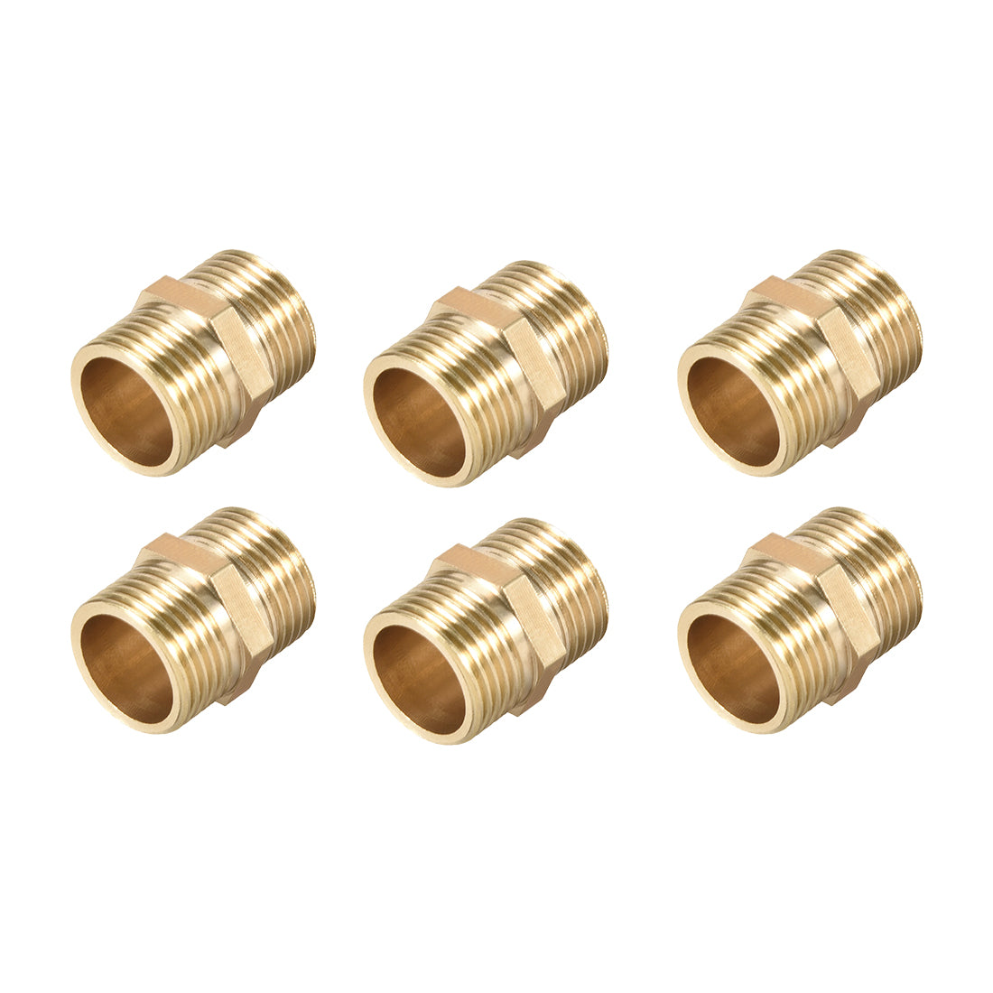 uxcell Uxcell Brass Pipe Fitting Connector Straight Hex Nipple Coupler 3/8 x 3/8 G Male Thread Hose Fittings Gold Tone 6pcs