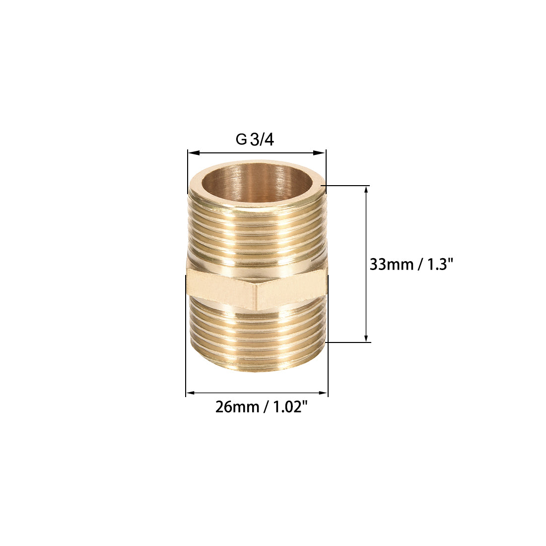 uxcell Uxcell Brass Pipe Fitting Connector Straight Hex Nipple Coupler 3/4 x 3/4 G Male Thread Hose Fittings Gold Tone 2pcs