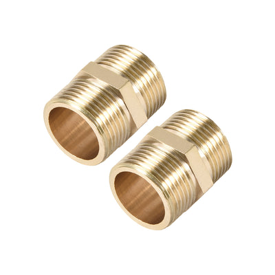 Harfington Uxcell Brass Pipe Fitting Connector Straight Hex Nipple Coupler 3/4 x 3/4 G Male Thread Hose Fittings Gold Tone 2pcs