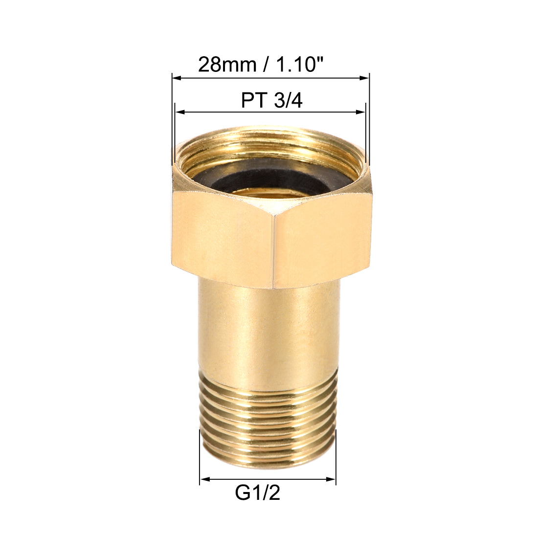 uxcell Uxcell Carbon Steel Pipe Fitting, Hex Nipple, G1/2 Male x 3/4PT Female Thread Connector Couplings 46mm Length 4pcs