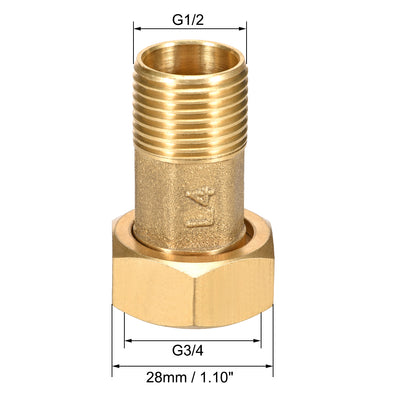 Harfington Uxcell Brass Pipe Fitting, Hex Nipple, G1/2 Male x G3/4 Female Thread Connector Coupling 46mm Length 4Pcs