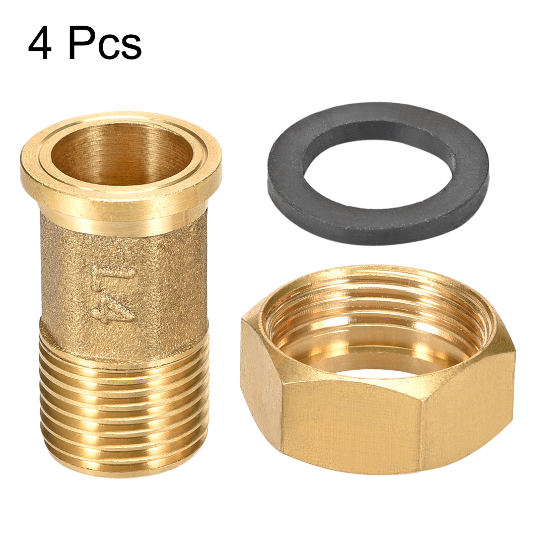 uxcell Uxcell Brass Pipe Fitting, Hex Nipple, G1/2 Male x G3/4 Female Thread Connector Coupling 46mm Length 4Pcs