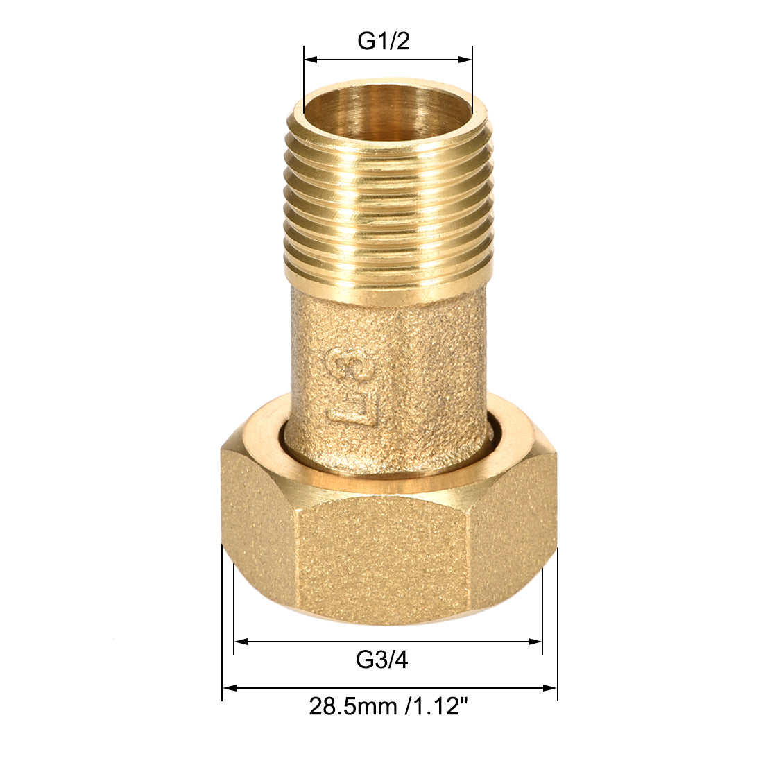 uxcell Uxcell Brass Pipe Fitting, Hex Nipple, G1/2 Male x G3/4 Female Thread Connector Water Meter Coupling 48mm Length 2Pcs