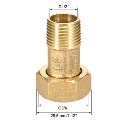 Harfington Uxcell Brass Pipe Fitting, Hex Nipple, G1/2 Male x G3/4 Female Thread Connector Water Meter Coupling 48mm Length 2Pcs