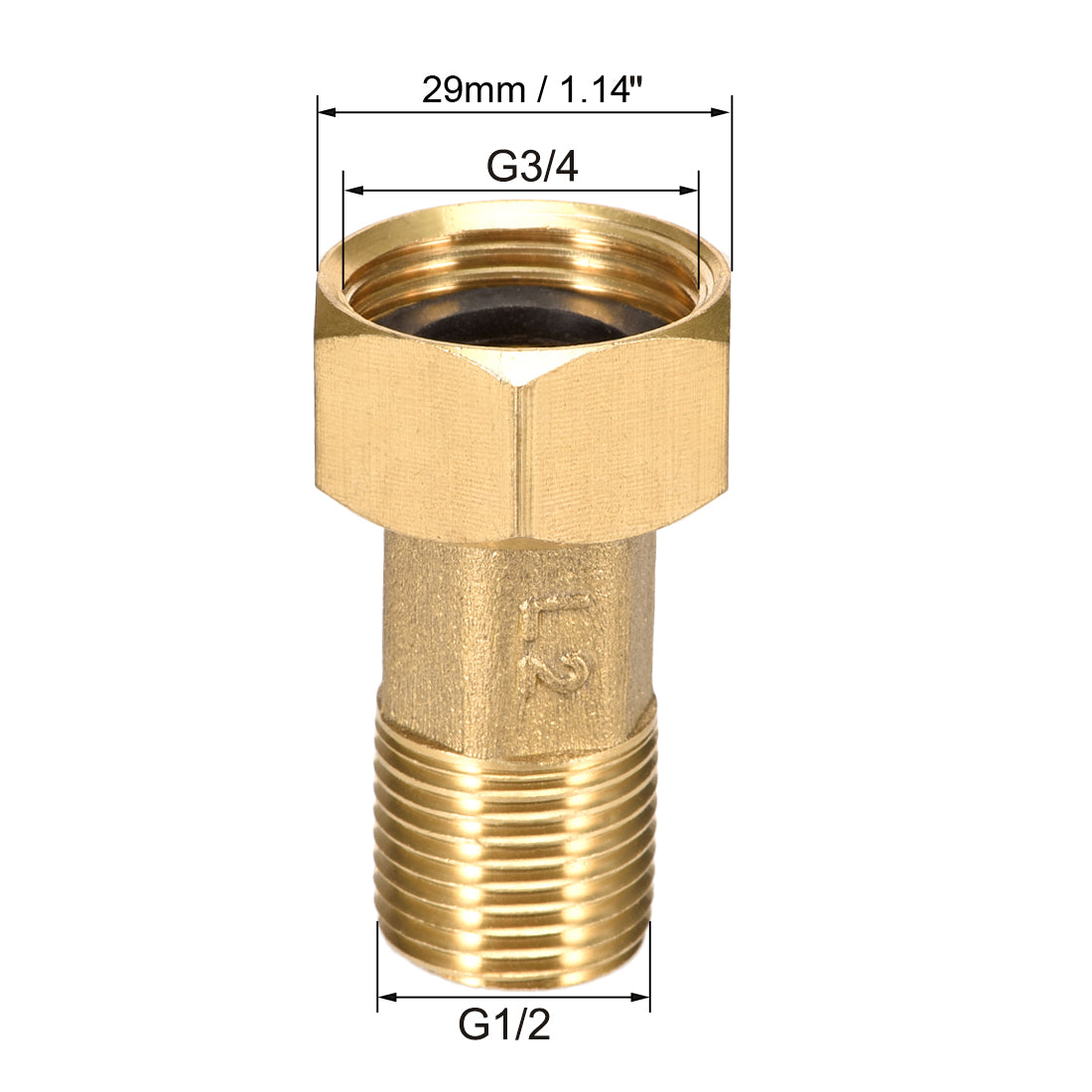 uxcell Uxcell Brass Pipe Fitting, Hex Nipple, G1/2 Male x G3/4 Female Threaded Connector Water Meter Coupling 53mm Length