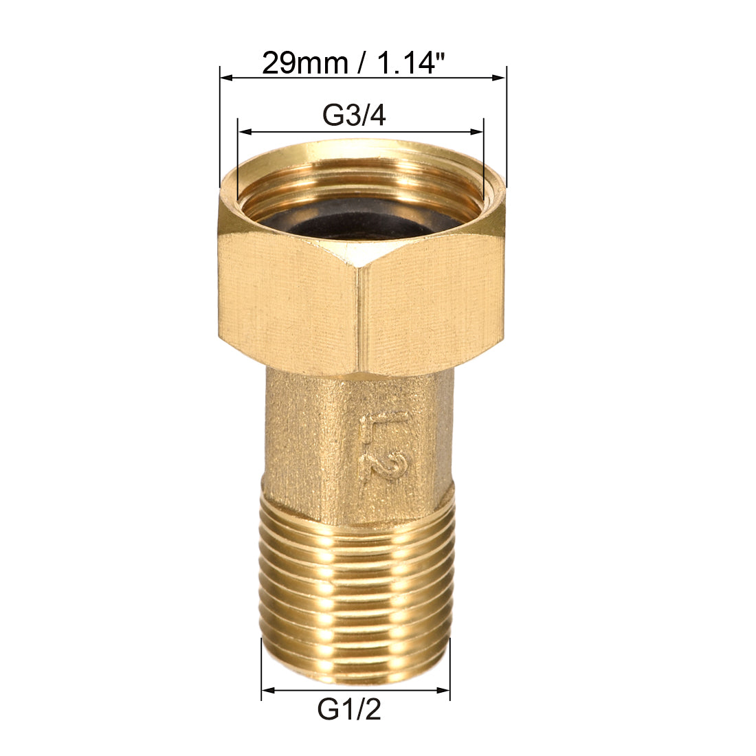 uxcell Uxcell Brass Pipe Fitting, Hex Nipple, G1/2 Male x G3/4 Female Threaded Connector Water Meter Coupling 53mm Length 2Pcs