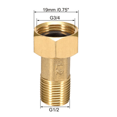 Harfington Uxcell Brass Pipe Fitting, Hex Nipple, G1/2 Male x G3/4 Female Threaded Connector Water Meter Coupling 53mm Length 2Pcs