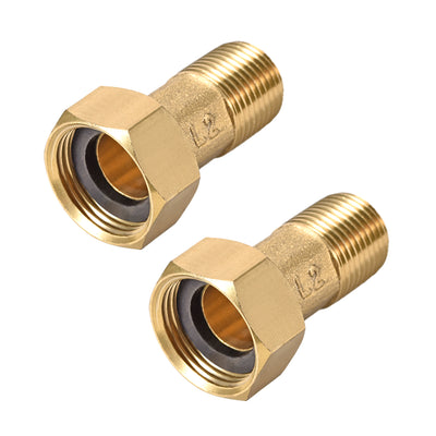 Harfington Uxcell Brass Pipe Fitting, Hex Nipple, G1/2 Male x G3/4 Female Threaded Connector Water Meter Coupling 53mm Length 2Pcs