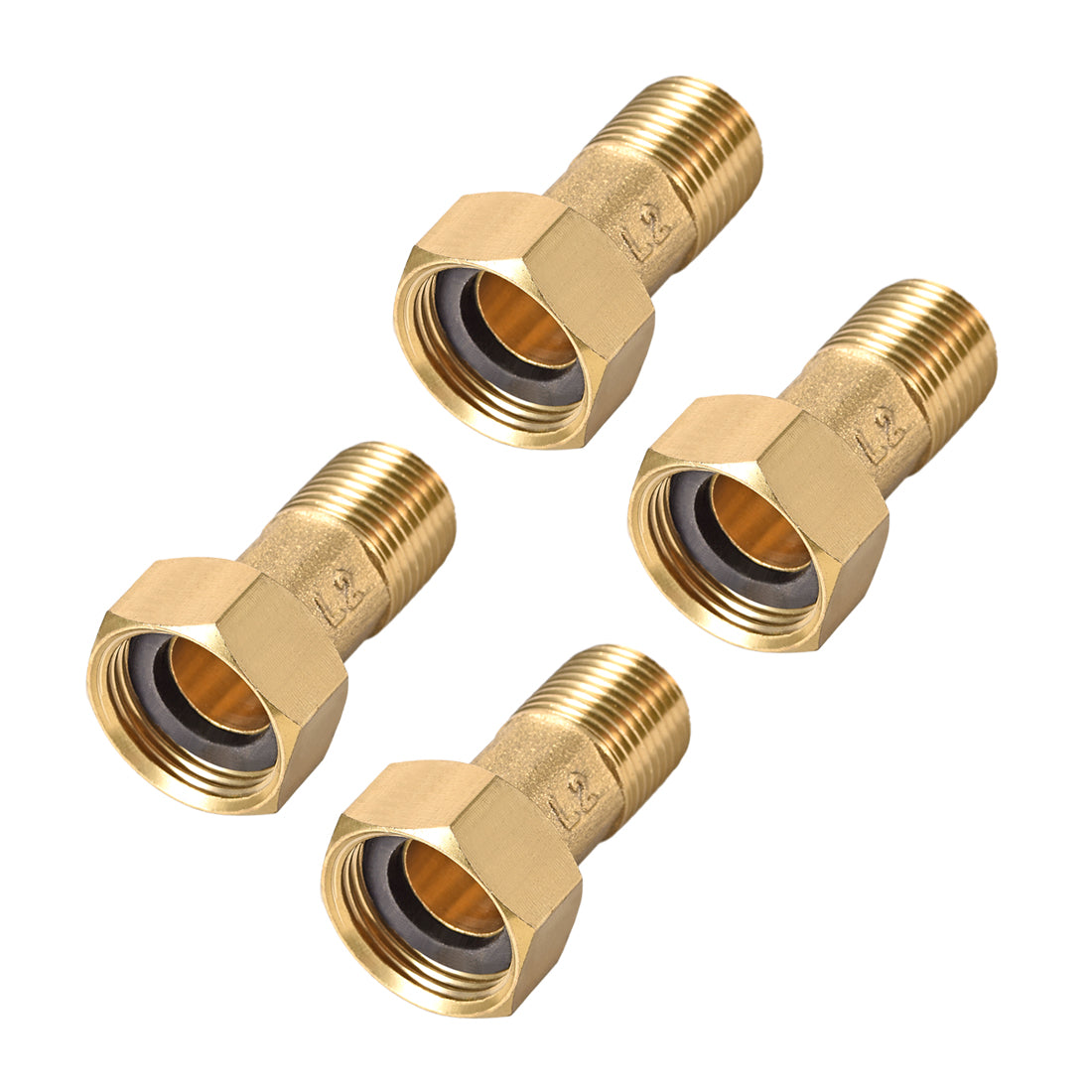 uxcell Uxcell Brass Pipe Fitting, Hex Nipple, G1/2 Male x G3/4 Female Threaded Connector Water Meter Coupling 53mm Length 4Pcs