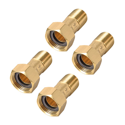 Harfington Uxcell Brass Pipe Fitting, Hex Nipple, G1/2 Male x G3/4 Female Threaded Connector Water Meter Coupling 53mm Length 4Pcs