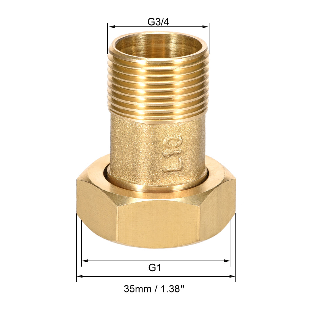 uxcell Uxcell Brass Pipe Fitting, Hex Nipple, G3/4 Male x G1 Female Threaded Connector Water Meter Coupling 49mm Length