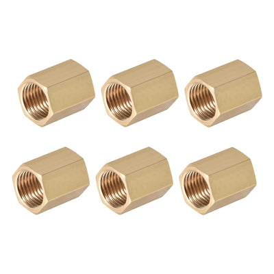 Harfington Uxcell Brass Pipe Fitting Connector Straight Hex Nipple Coupler 1/4 x 1/4 G Female Thread Gold Tone 6pcs