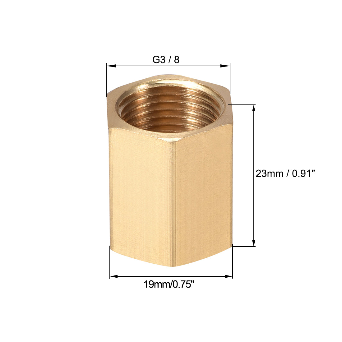 uxcell Uxcell Brass Pipe Fitting Connector Straight Hex Nipple Coupler G3/8 x G3/8 Female Thread Gold Tone 2pcs