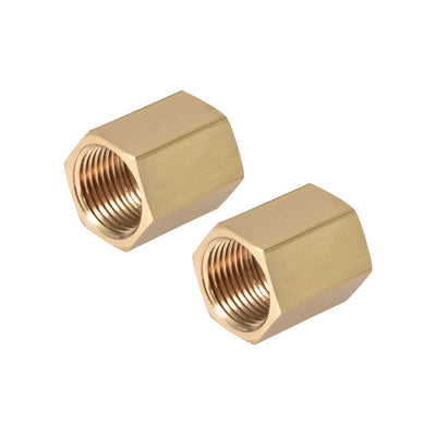 Harfington Uxcell Brass Pipe Fitting Connector Straight Hex Nipple Coupler G3/8 x G3/8 Female Thread Gold Tone 2pcs