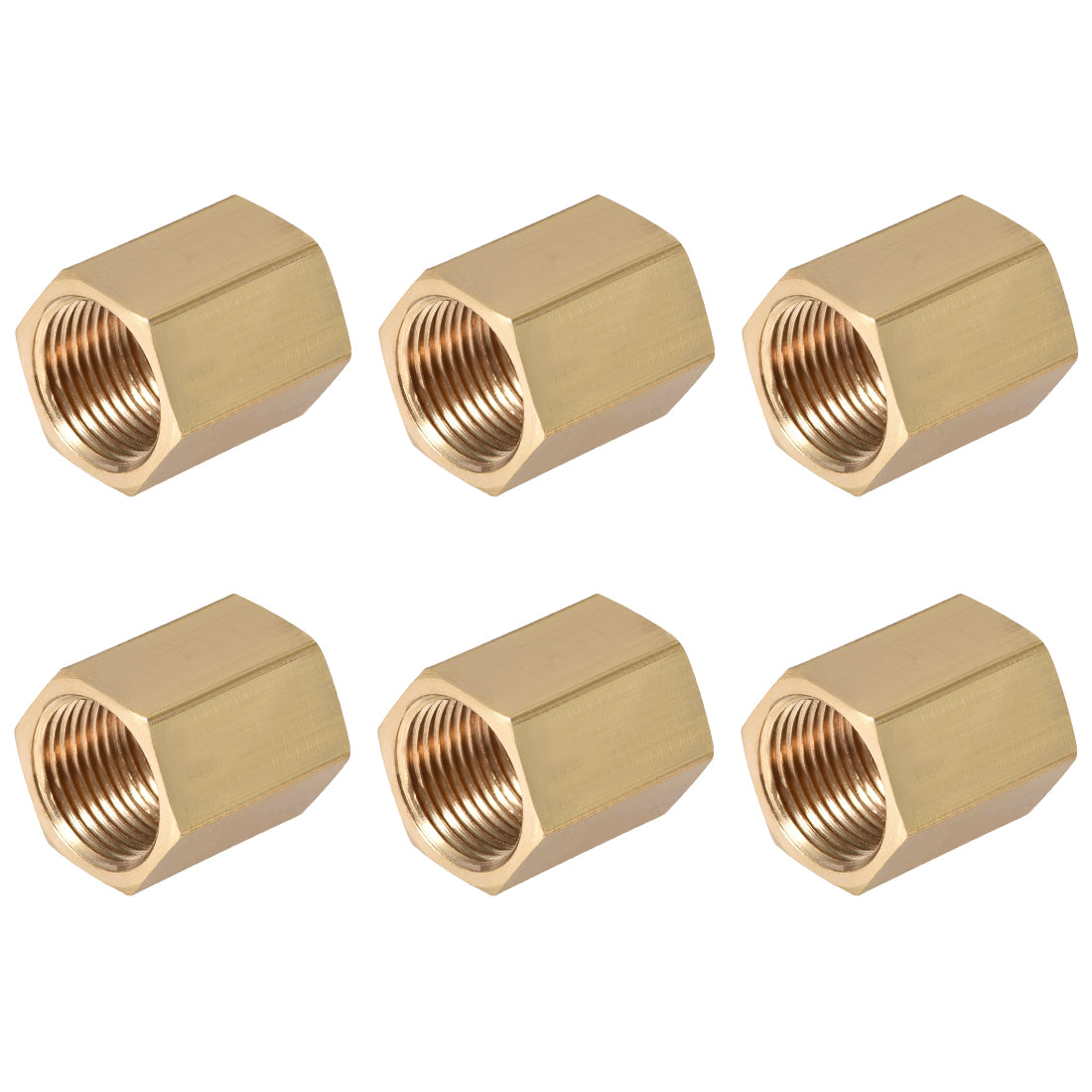 uxcell Uxcell Brass Pipe Fitting Connector Straight Hex Nipple Coupler 3/8 x 3/8 G Female Thread Gold Tone 6pcs