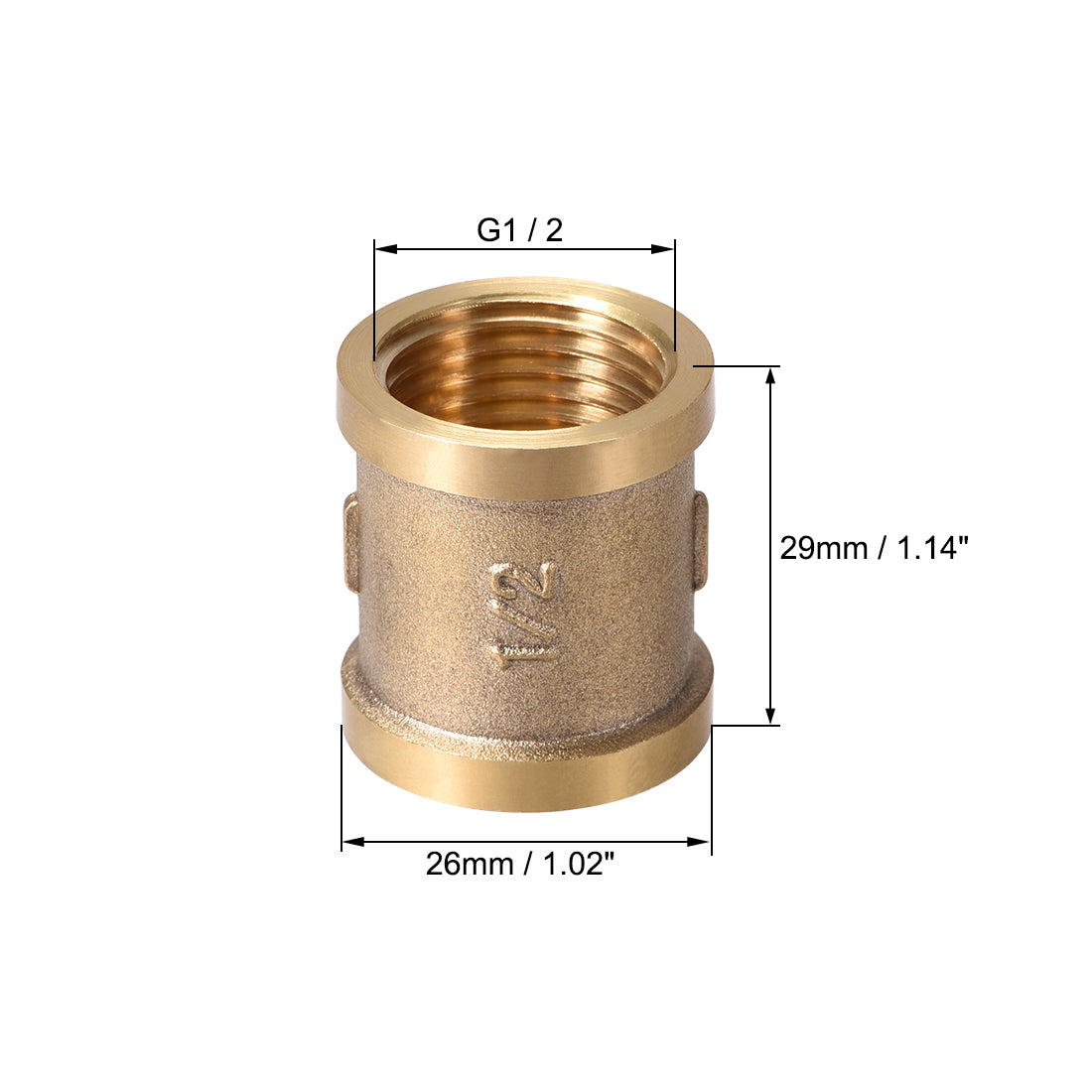 uxcell Uxcell Brass Cast Pipe Fittings Coupling 1/2 x 1/2 G Female Thread Gold Tone 2pcs