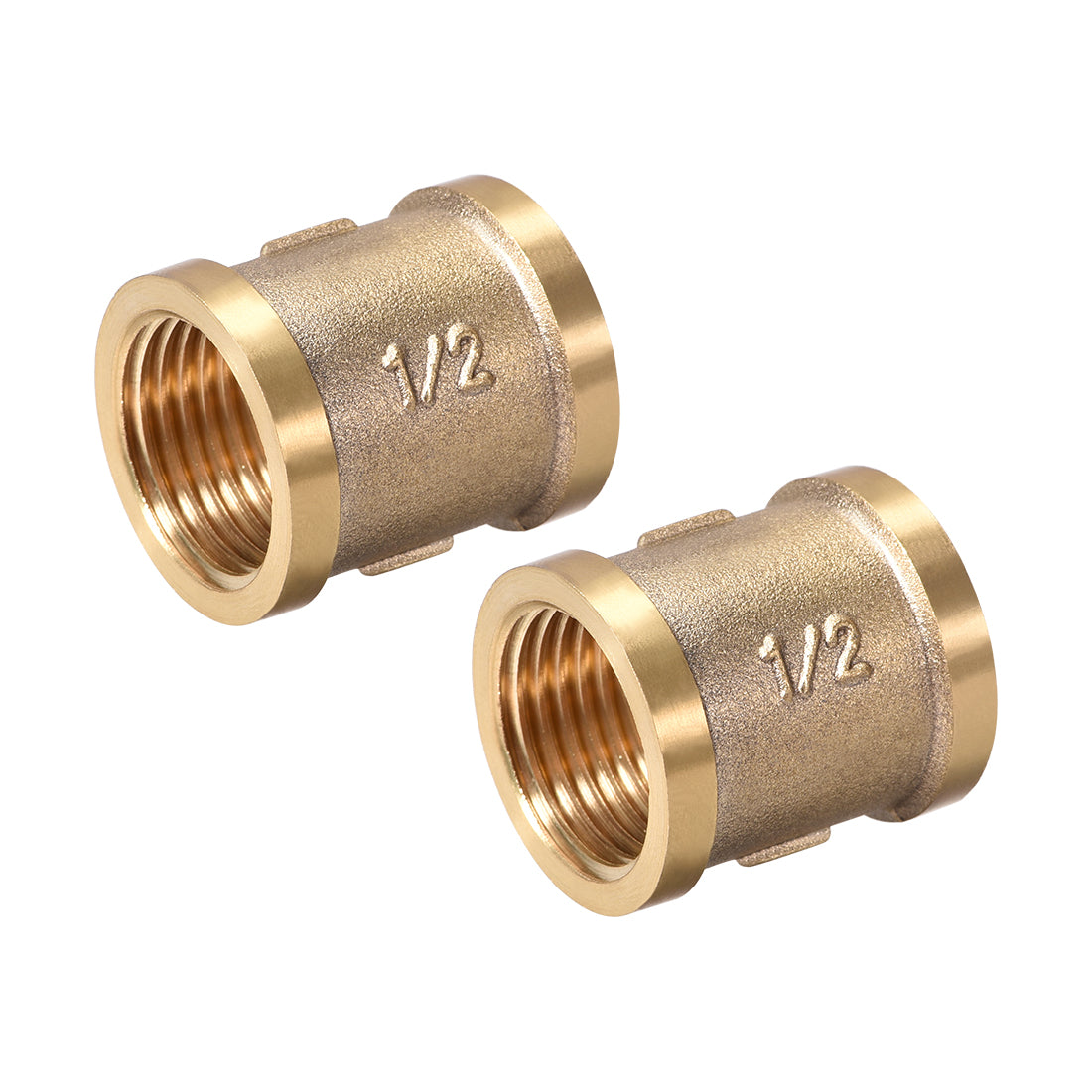 uxcell Uxcell Brass Cast Pipe Fittings Coupling 1/2 x 1/2 G Female Thread Gold Tone 2pcs