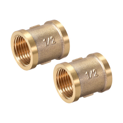 Harfington Uxcell Brass Cast Pipe Fittings Coupling 1/2 x 1/2 G Female Thread Gold Tone 2pcs