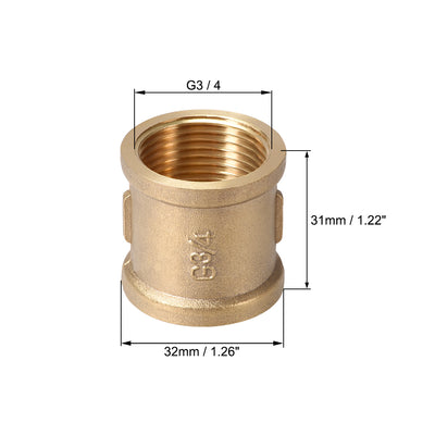 Harfington Uxcell Brass Cast Pipe Fittings Coupling 3/4 x 3/4 G Female Thread Gold Tone