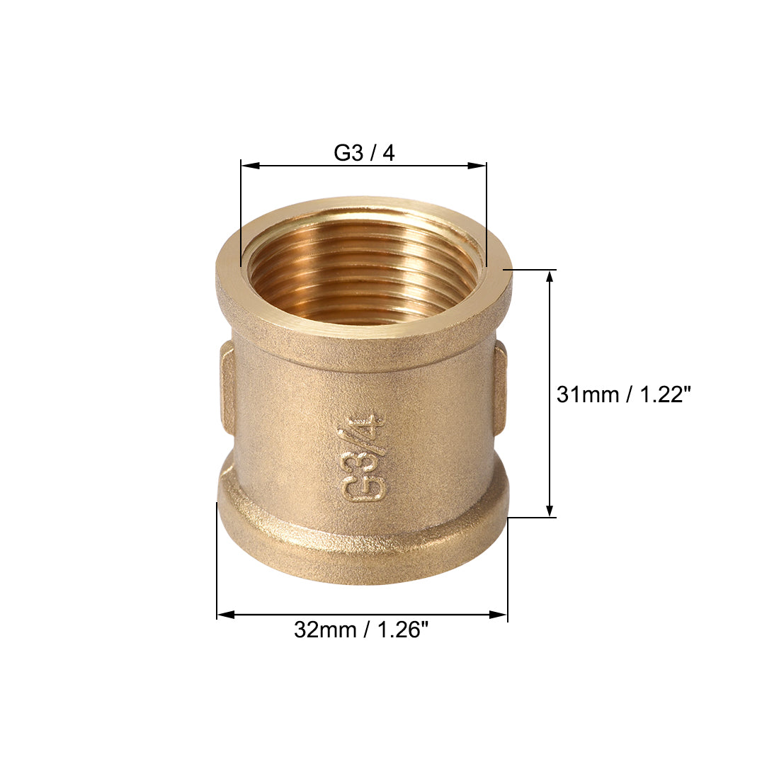 uxcell Uxcell Messing Rohrverschraubung Kupplung Koppler G Innengewinde G3 / 4 x G3 / 4 (2 Stück)