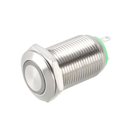 Harfington Uxcell Latching Metal Push Button Switch 12mm Mounting Dia 1NO 12V LED Light