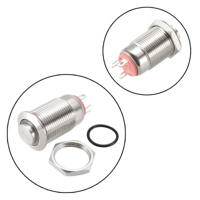 Harfington Uxcell Metal Push Button Switch High Head 12mm Mounting Dia 1NO 3-6V LED Light