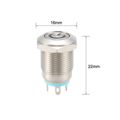 Harfington Uxcell Momentary Metal Push Button Switch Flat Head 12mm Mounting Dia 1NO 3-6V LED Light