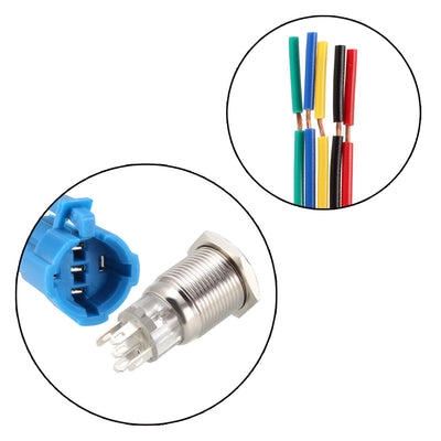 Harfington Uxcell Momentary Metal Push Button Switch 16mm Mounting 1NC NO COM 12V LED with Socket Plug